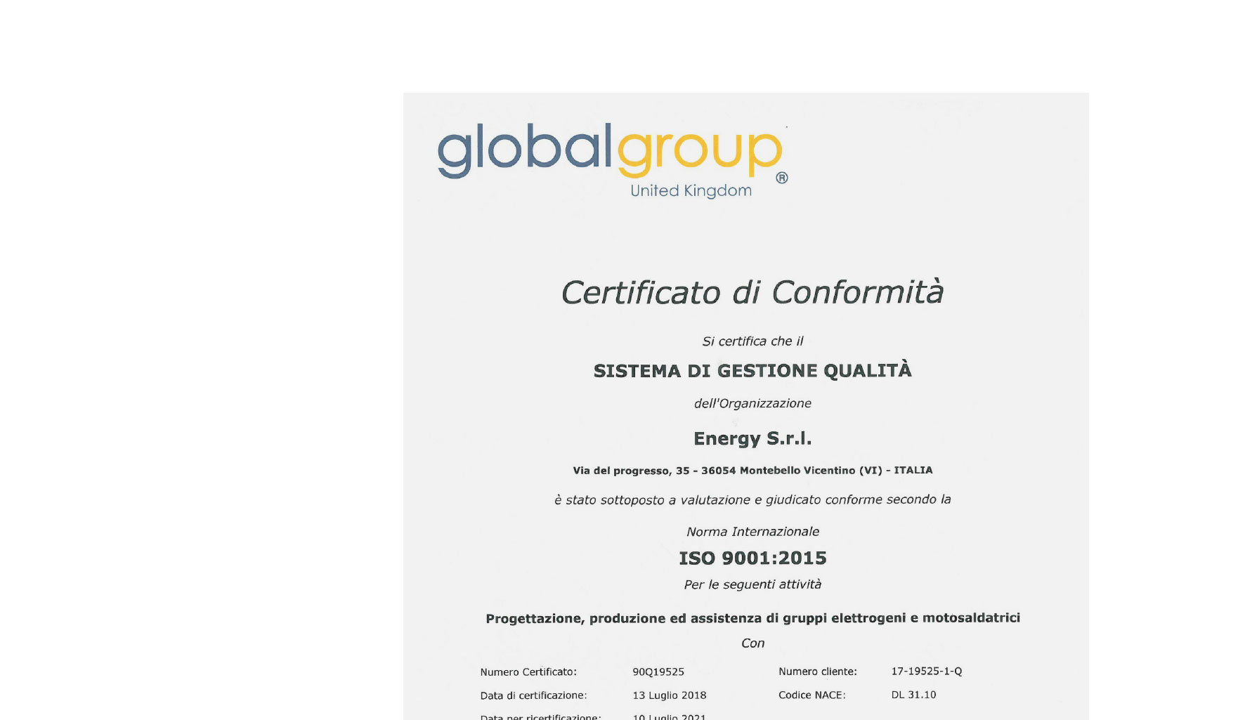 certificazione Energy